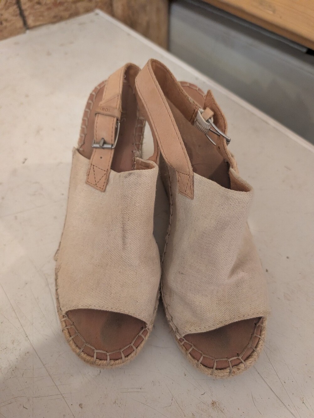 TOM Women’s Canvas Espadrille Slingback Wedge - Beige
